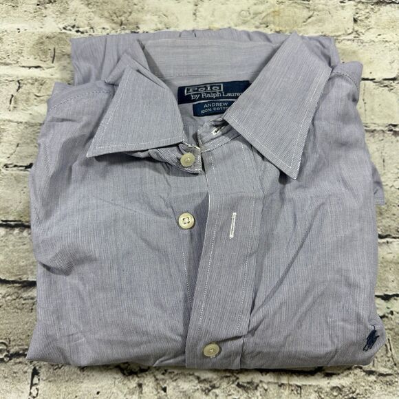 Polo by Ralph Lauren Shirt Mens 16.5” 34/35 Blue Andrew Long Sleeve Button Up - Picture 8 of 9